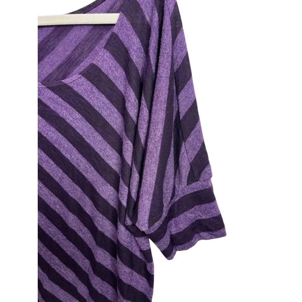Andrea Purple Striped Top Womens Knit Shirt Dolman Short Sleeve Plus Size 3X - Picture 16 of 16